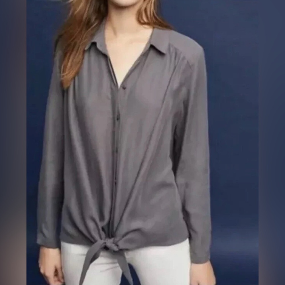 Anthropologie Maeve Tuesday Tie Front Blouse Hi Lo Hem